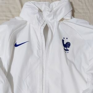 Nike France FFF 2020 - 2021 All Weather Soccer Hooded Jacket New White Blue